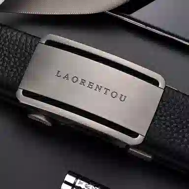 老人头 百搭极简设计休闲风 摔纹纹理 自动扣 牛皮革 皮带 男款 黑色