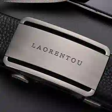 老人头 百搭极简设计休闲风 摔纹纹理 自动扣 牛皮革 皮带 男款 黑色