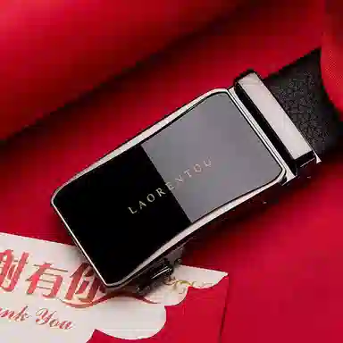 老人头 镜面扣头摔纹纹理自动扣 头层牛皮 皮带 男款 黑色