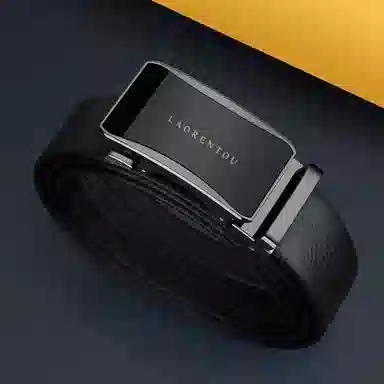 老人头 镜面扣头摔纹纹理自动扣 头层牛皮 皮带 男款 黑色