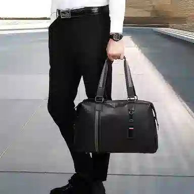 老人头外出大容量 头层牛皮 单肩包斜挎包 男款 黑色