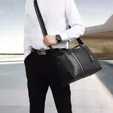 老人头外出大容量 头层牛皮 单肩包斜挎包 男款 黑色