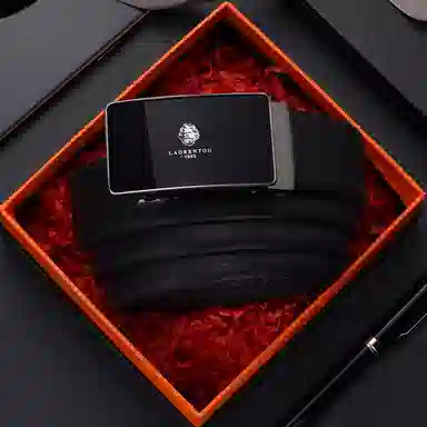 老人头 自动扣 头层摔纹 皮带 男款 黑色