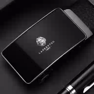 老人头 自动扣 头层摔纹 皮带 男款 黑色