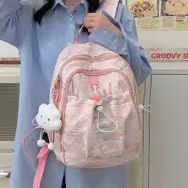 伊曼家 高颜值少女可爱大学生春游 尼龙 双肩包 粉色/白色/黄色/黑色