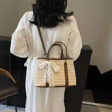 伊曼家 沙滩度假通勤百搭 草编 手提包 女款 卡其/彩色/米白