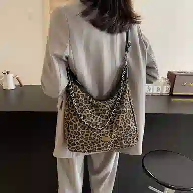 伊曼家 高级感时尚百搭链条通勤 帆布 单肩包 大号 女款 咖啡色/黑色