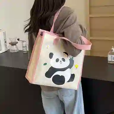 伊曼家 可爱学生上课提花刺绣女布包通勤手提女包 布 单肩包 常规 女款 黑色/粉色/棕色