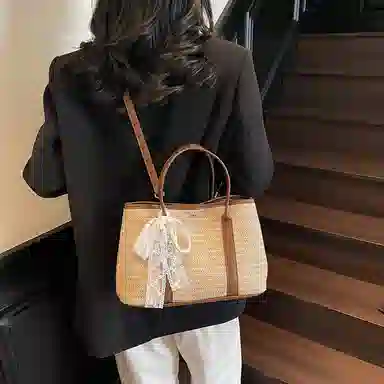 伊曼家 沙滩度假通勤百搭 草编 手提包 女款 卡其/彩色/米白