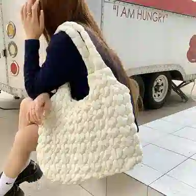 伊曼家 日系复古格子休闲韩版可爱 尼龙布 单肩包 女款 方块款/爱心款