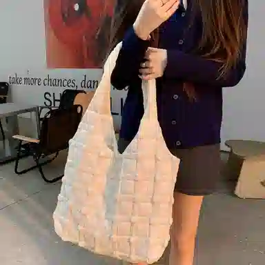 伊曼家 日系复古格子休闲韩版可爱 尼龙布 单肩包 女款 方块款/爱心款