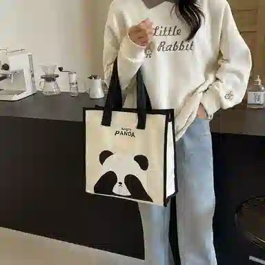 伊曼家 可爱学生上课提花刺绣女布包通勤手提女包 布 单肩包 常规 女款 黑色/粉色/棕色