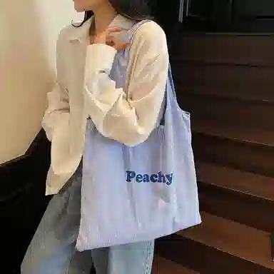 伊曼家 韩系条纹字母简约百搭印花 布 单肩包 女款 黄色/蓝色/粉色