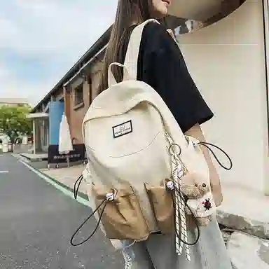 伊曼家 初高中大学生高颜值书包潮流休闲简约轻便 尼龙 双肩包 女款 粉红色/黑色/卡其色/绿色