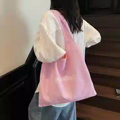 伊曼家 韩系条纹字母简约百搭印花 布 单肩包 女款 黄色/蓝色/粉色