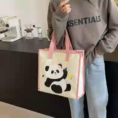 伊曼家 可爱学生上课提花刺绣女布包通勤手提女包 布 单肩包 常规 女款 黑色/粉色/棕色