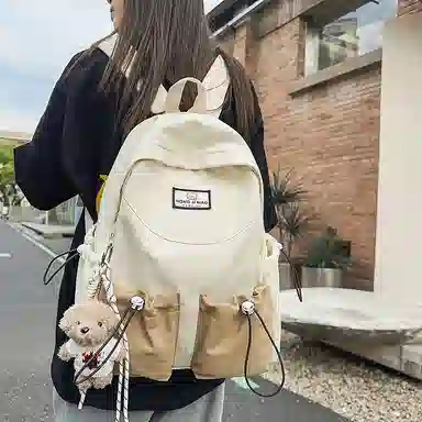 伊曼家 初高中大学生高颜值书包潮流休闲简约轻便 尼龙 双肩包 女款 粉红色/黑色/卡其色/绿色