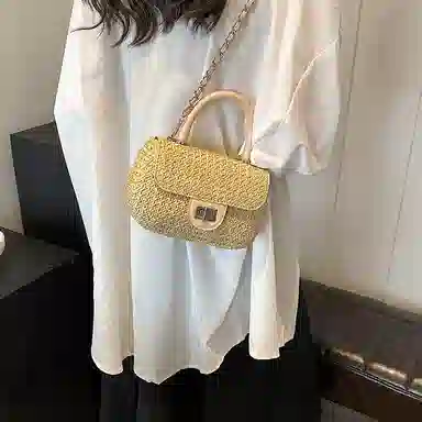 伊曼家 时尚编织小香风斜挎包 草编 单肩包 女款 米色/卡其色