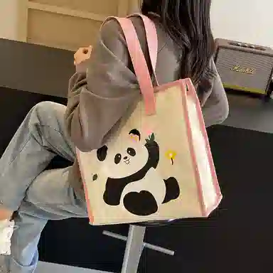 伊曼家 可爱学生上课提花刺绣女布包通勤手提女包 布 单肩包 常规 女款 黑色/粉色/棕色