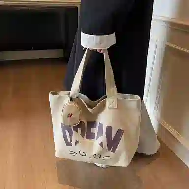 伊曼家 通勤时尚简约字母印花设计 帆布 托特包单肩包 女款 卡其色/焦糖色/米灰色/黑茶色