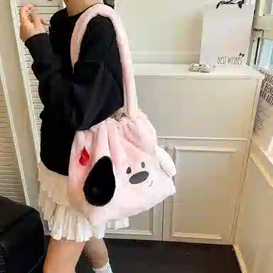 伊曼家 可爱大耳朵狗包包立体耳朵设计 毛毛 托特包单肩包 女款 白色/粉色/蓝色