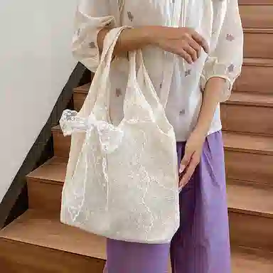 伊曼家 韩系小清新蕾丝通勤 布 手提单肩包 女款 竖向花纹/横向花纹