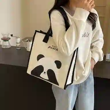 伊曼家 可爱学生上课提花刺绣女布包通勤手提女包 布 单肩包 常规 女款 黑色/粉色/棕色