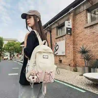 伊曼家 初高中大学生高颜值书包潮流休闲简约轻便 尼龙 双肩包 女款 粉红色/黑色/卡其色/绿色