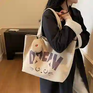 伊曼家 通勤时尚简约字母印花设计 帆布 托特包单肩包 女款 卡其色/焦糖色/米灰色/黑茶色