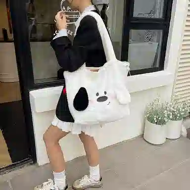 伊曼家 可爱大耳朵狗包包立体耳朵设计 毛毛 托特包单肩包 女款 白色/粉色/蓝色