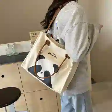 伊曼家 可爱学生上课提花刺绣女布包通勤手提女包 布 单肩包 常规 女款 黑色/粉色/棕色