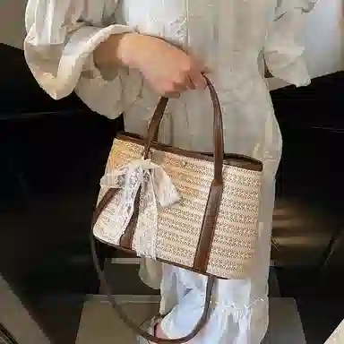 伊曼家 沙滩度假通勤百搭 草编 手提包 女款 卡其/彩色/米白