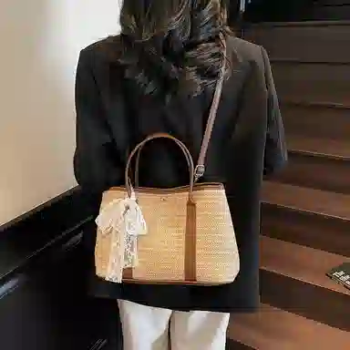 伊曼家 沙滩度假通勤百搭 草编 手提包 女款 卡其/彩色/米白