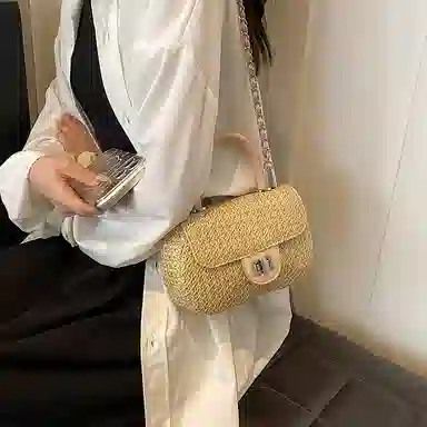 伊曼家 时尚编织小香风斜挎包 草编 单肩包 女款 米色/卡其色