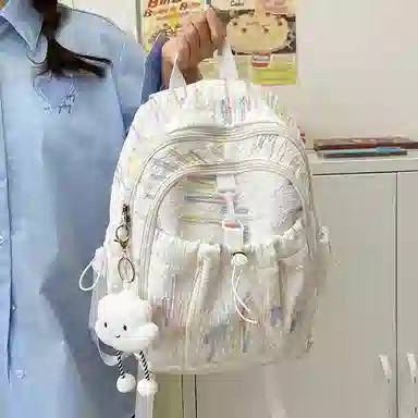 伊曼家 高颜值少女可爱大学生春游 尼龙 双肩包 粉色/白色/黄色/黑色