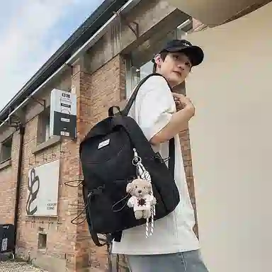 伊曼家 初高中大学生高颜值书包潮流休闲简约轻便 尼龙 双肩包 女款 粉红色/黑色/卡其色/绿色