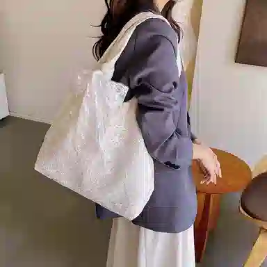 伊曼家 韩系小清新蕾丝通勤 布 手提单肩包 女款 竖向花纹/横向花纹