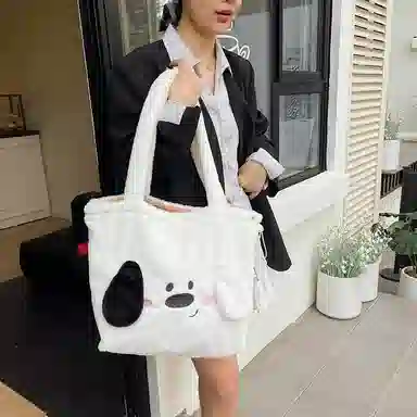 伊曼家 可爱大耳朵狗包包立体耳朵设计 毛毛 托特包单肩包 女款 白色/粉色/蓝色