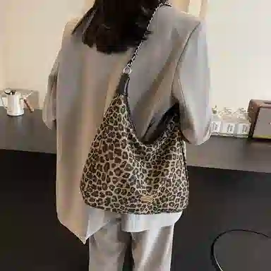 伊曼家 高级感时尚百搭链条通勤 帆布 单肩包 大号 女款 咖啡色/黑色