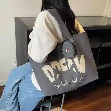 伊曼家 通勤时尚简约字母印花设计 帆布 托特包单肩包 女款 卡其色/焦糖色/米灰色/黑茶色