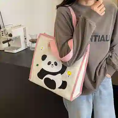 伊曼家 可爱学生上课提花刺绣女布包通勤手提女包 布 单肩包 常规 女款 黑色/粉色/棕色