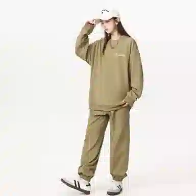 【大码可穿270斤】空白町 高街简约宽松百搭情侣款时尚纯色圆领套头字母印花卫衣束脚长裤子通勤学院休闲运动套装 男女同款 两件套