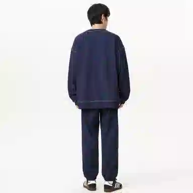 【大码可穿270斤】空白町 高街简约宽松百搭情侣款时尚纯色圆领套头字母印花卫衣束脚长裤子通勤学院休闲运动套装 男女同款 两件套