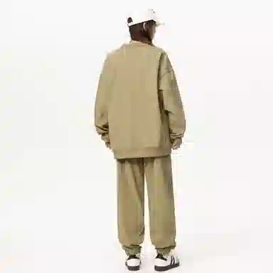 【大码可穿270斤】空白町 高街简约宽松百搭情侣款时尚纯色圆领套头字母印花卫衣束脚长裤子通勤学院休闲运动套装 男女同款 两件套