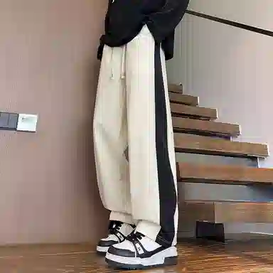 悍戈 侧边撞色条纹通勤百搭卫裤美式高街户外运动系带裤宽松直筒潮牌系带中腰休闲裤 男女同款