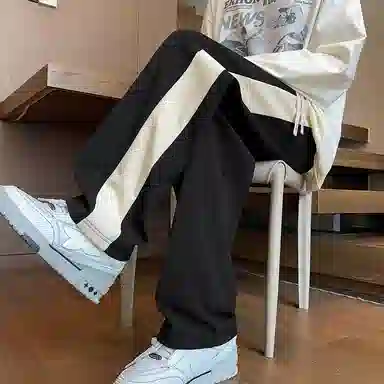 悍戈 侧边撞色条纹通勤百搭卫裤美式高街户外运动系带裤宽松直筒潮牌系带中腰休闲裤 男女同款