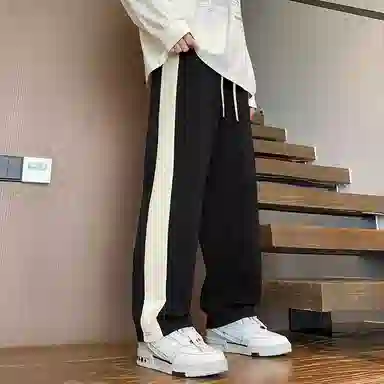 悍戈 侧边撞色条纹通勤百搭卫裤美式高街户外运动系带裤宽松直筒潮牌系带中腰休闲裤 男女同款