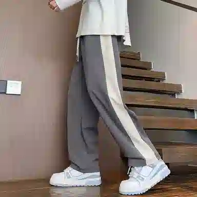 悍戈 侧边撞色条纹通勤百搭卫裤美式高街户外运动系带裤宽松直筒潮牌系带中腰休闲裤 男女同款