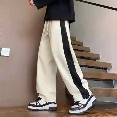 悍戈 侧边撞色条纹通勤百搭卫裤美式高街户外运动系带裤宽松直筒潮牌系带中腰休闲裤 男女同款