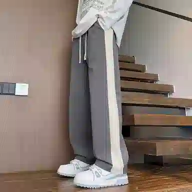 悍戈 侧边撞色条纹通勤百搭卫裤美式高街户外运动系带裤宽松直筒潮牌系带中腰休闲裤 男女同款